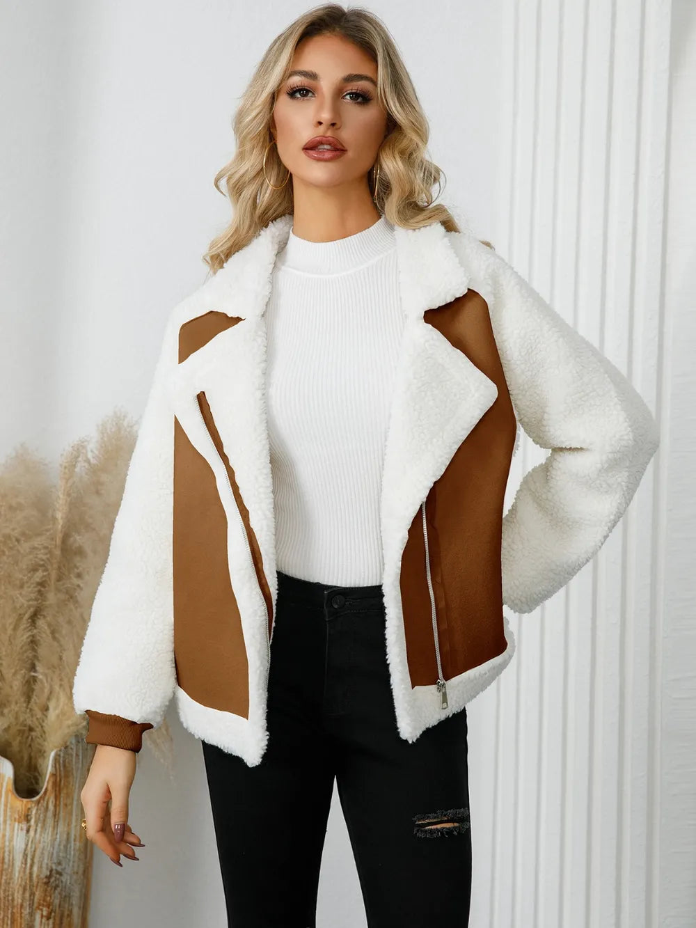 Veste zippée en laine d'agneau haut de gamme, en cuir denim et velours