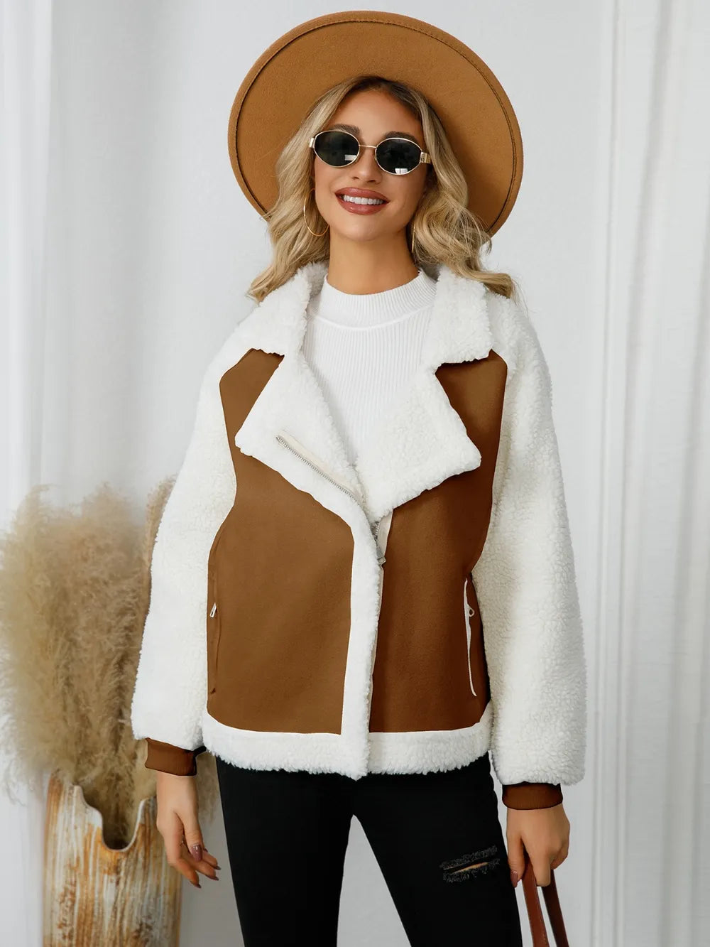 Veste zippée en laine d'agneau haut de gamme, en cuir denim et velours
