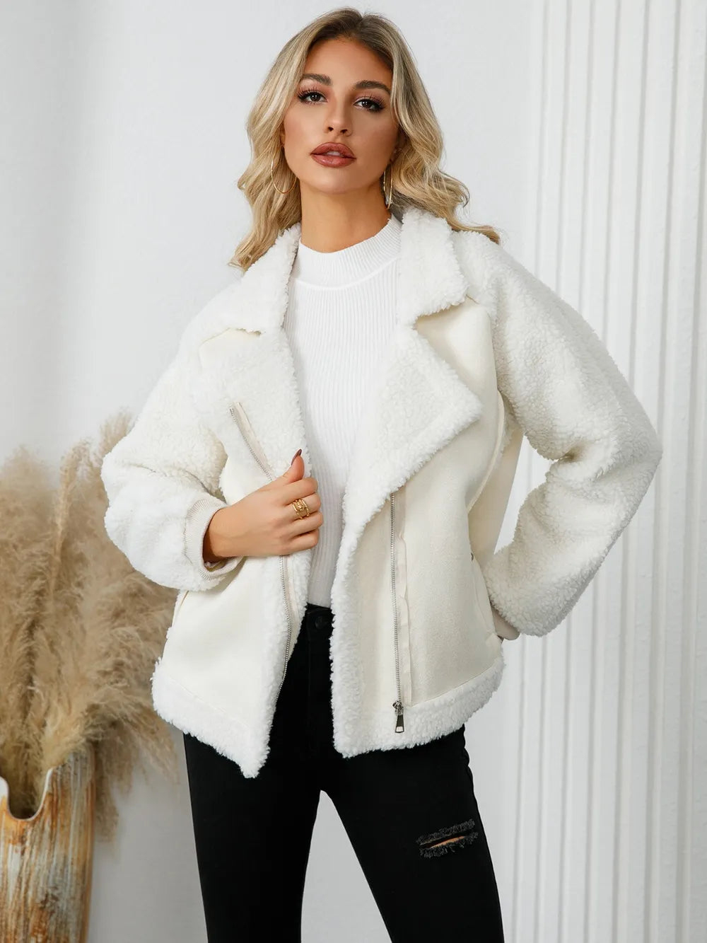 Veste zippée en laine d'agneau haut de gamme, en cuir denim et velours