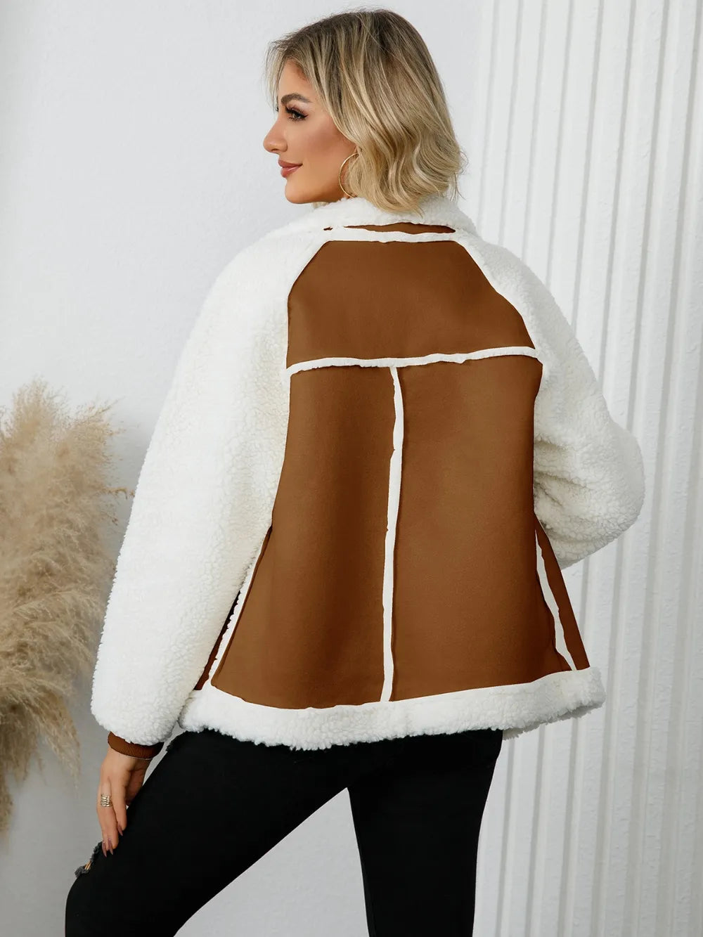 Veste zippée en laine d'agneau haut de gamme, en cuir denim et velours